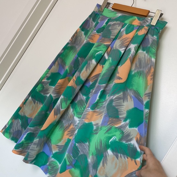 Vintage Pleated Skirt Women S/M Petites Green Purple Peach Geo 80s 90s Pockets - Picture 4 of 14